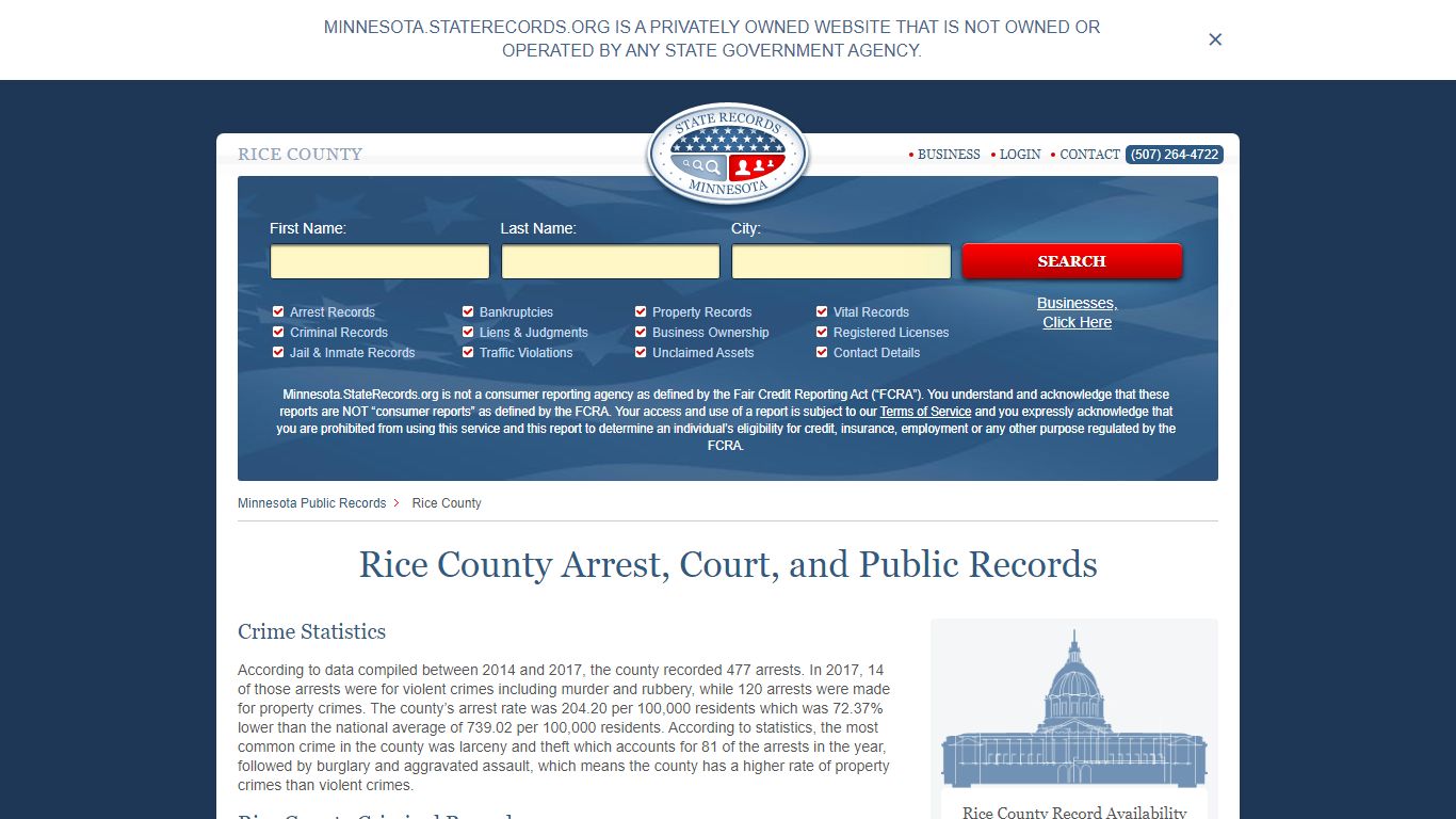 Rice County Arrest, Court, and Public Records